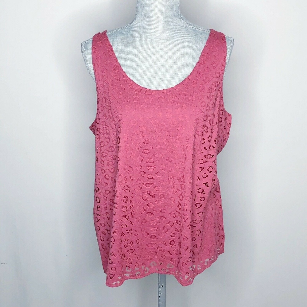 LOFT Tank Top Sleeveless Crew Neck Crochet (K97)